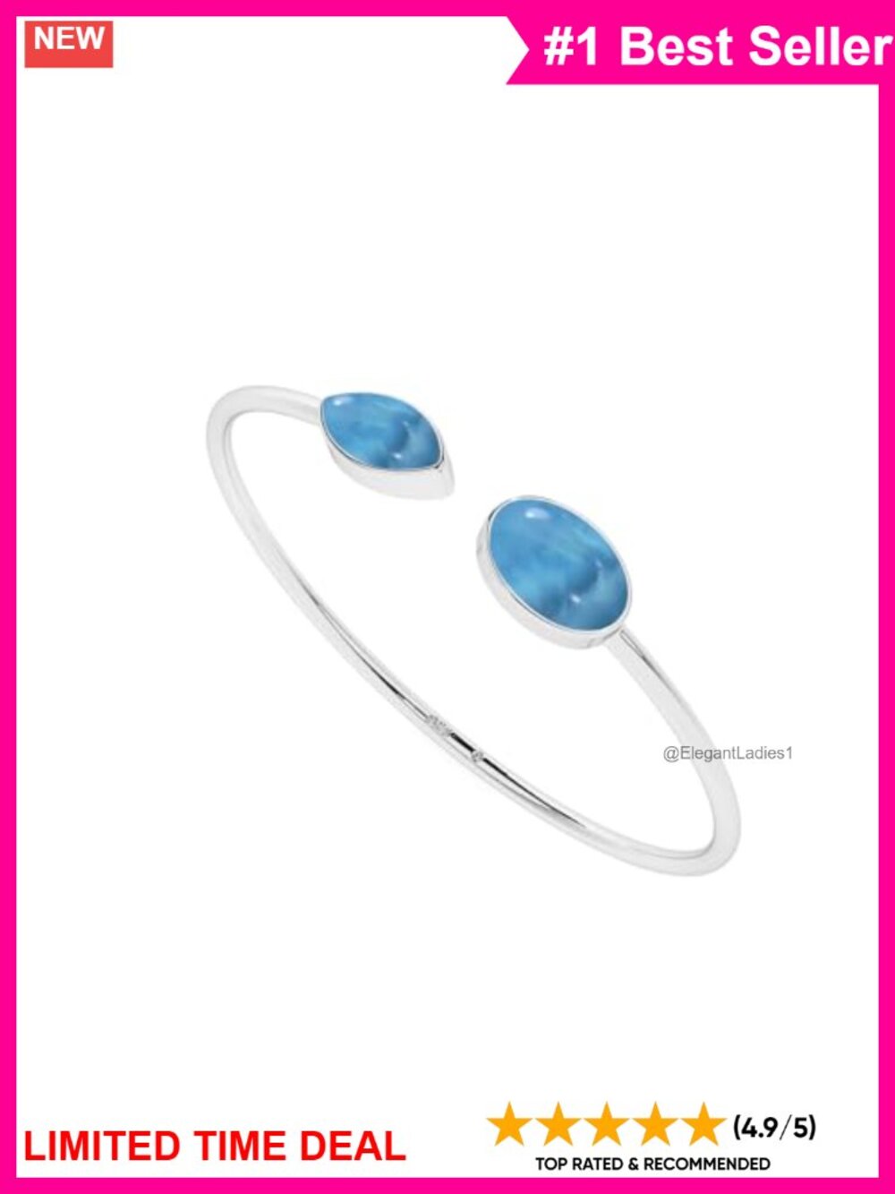 Larimar Gemstone Bangle Bracelet for Women in Sterling Silver Adjustable Twister